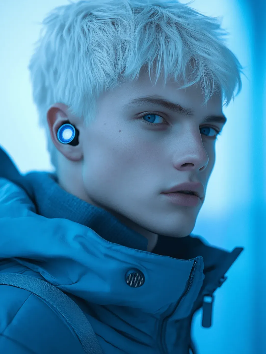 man wearing earphones