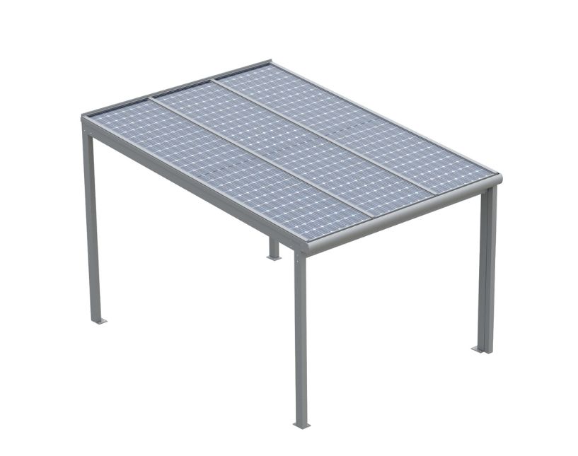 Solární pergola se 6 fotovoltaickými panely na střeše. Model z nabídky firmy Šenk PSO.