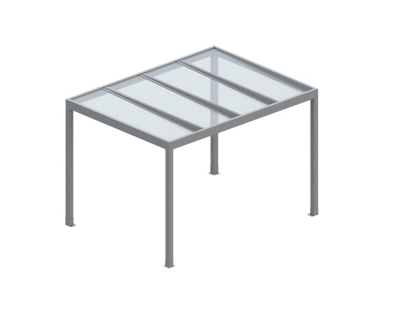 Hliníková pergola o rozměru 4×3 m na terase u domu. Model z nabídky firmy Šenk PSO.