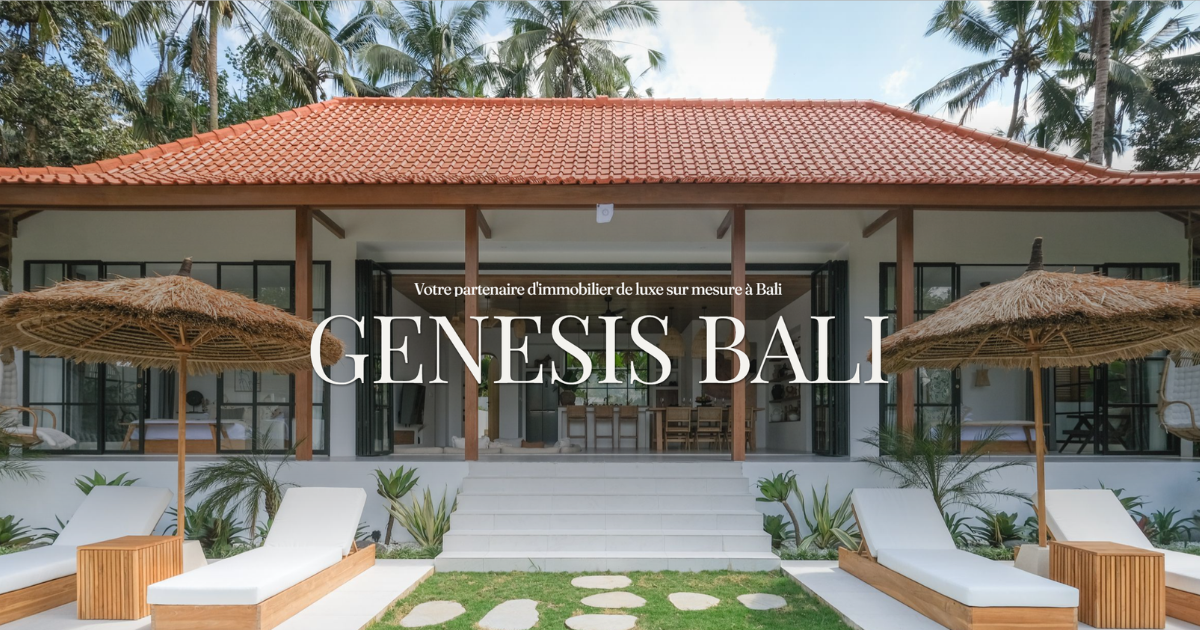 Site web Genesis Bali — partenaire d'immobilier de luxe sur mesure à Bali (villas, hôtels-boutiques, guesthouses).