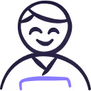Simple line drawing of a smiling person with short hair wearing a round-neck shirt.