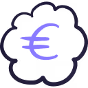 Purple Euro currency symbol inside a dark cloud outline.
