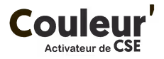 Logo with text 'Couleur' in bold, dark gray and olive green, and smaller subtitle 'Activateur de CSE' underneath.