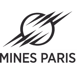 Mines Paris logo featuring a stylized circular design with diagonal lightning bolt elements.