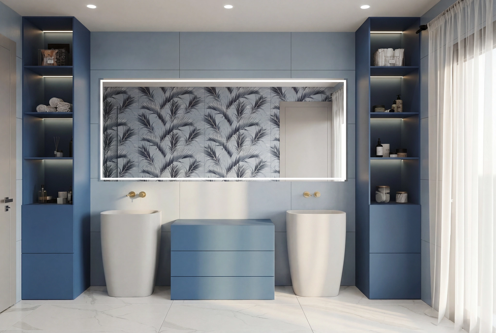 Large-format agata tile installation in Miami bathroom