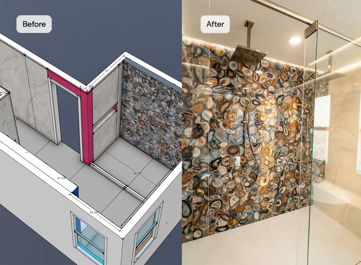 3D planning process showing how tile layout is designed before installation to avoid mistakes and achieve a perfect finish