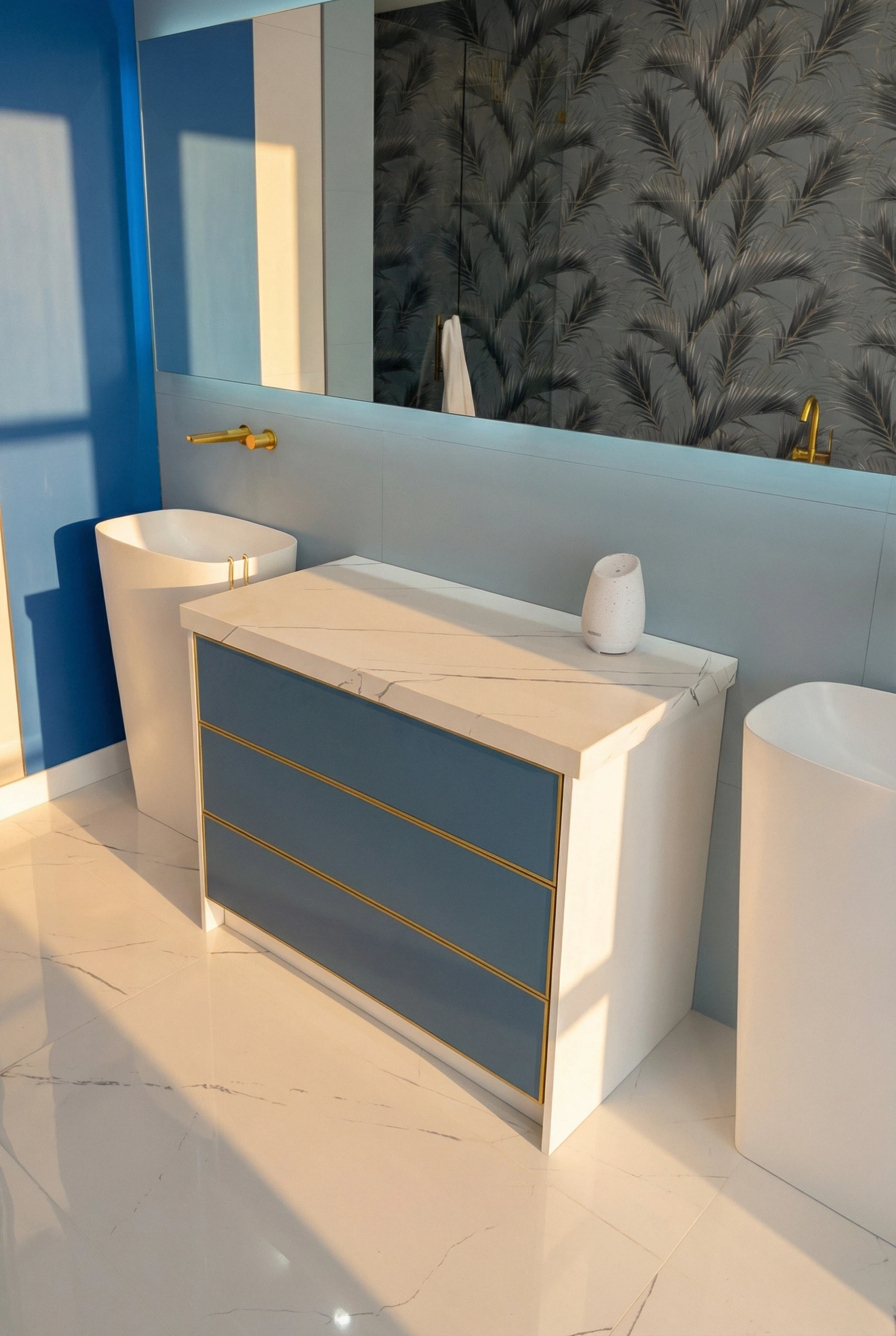 Miami Custom vanity countertop made from Tile in order to match floor tile