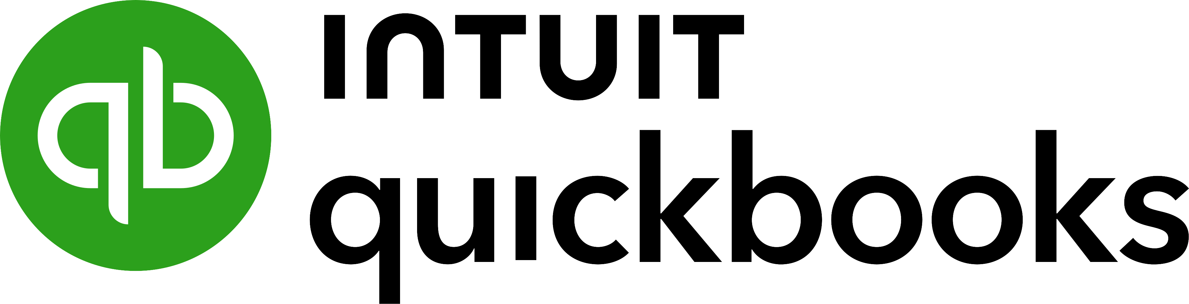 Intuit QuickBooks logo with green 'qb' icon on the left and black text on white background.
