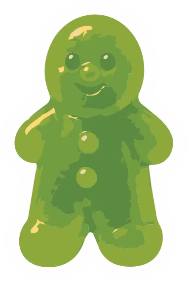 a cartoon version of a green jelly baby lolly with a white border