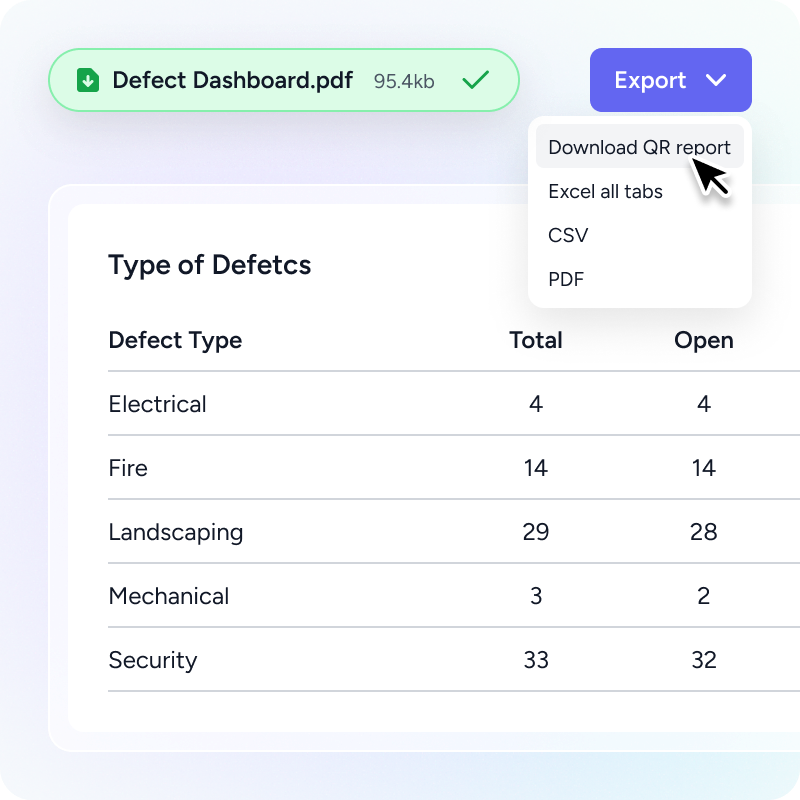 Notification on screen confirming a scheduled appointment for defect DEFOO131 with defect description Electrical light is not working, date Tue, 03 Feb, time 9am - 10am, location 301, 23 Point Piper Lane, with options to reschedule or cancel, and a background image of three people smiling and shaking hands indoors.