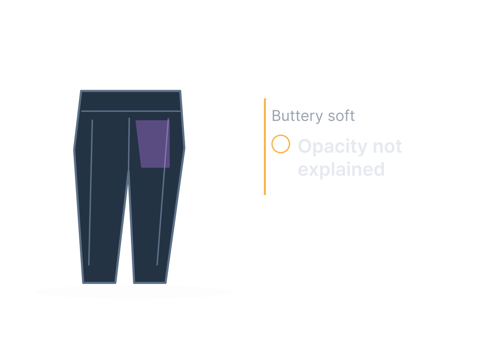 Illustrative leggings and their product tag showing opacity not explained.