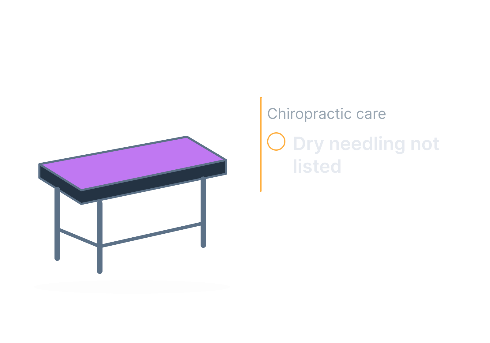 Illustrative practice service list beside a treatment-table outline showing dry needling not listed.