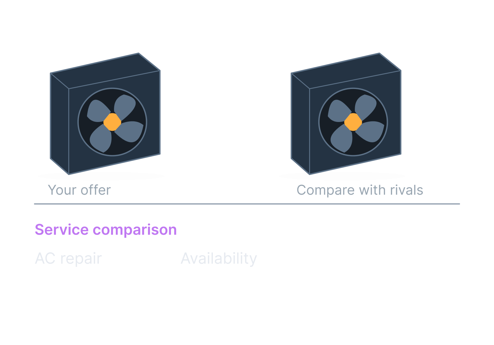 Illustrative air-conditioning unit and service listing showing ac repair, availability.
