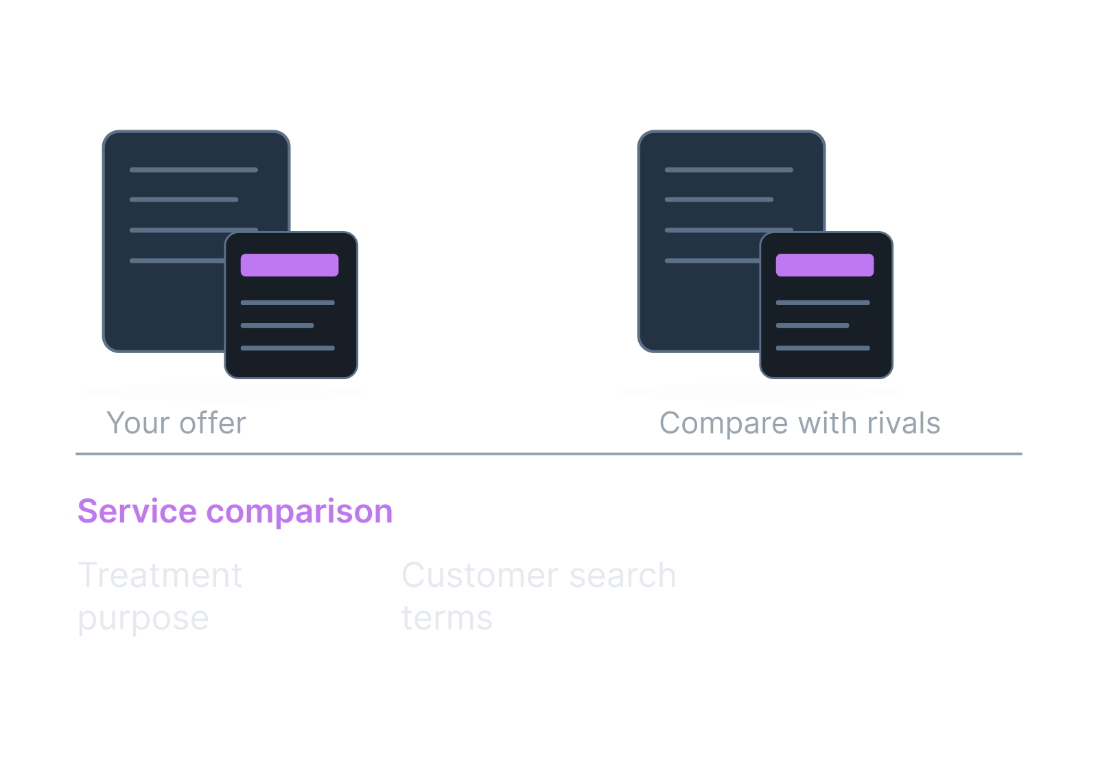 Illustrative treatment menu and consultation card showing treatment purpose, customer search terms.