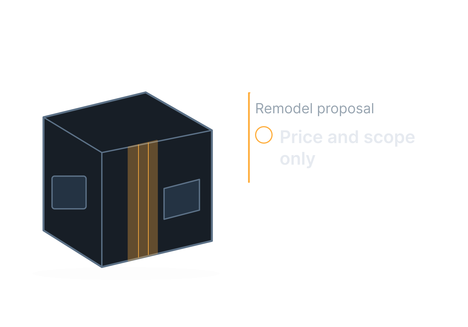 Illustrative kitchen-remodel proposal with a dust-barrier sketch showing price and scope only.