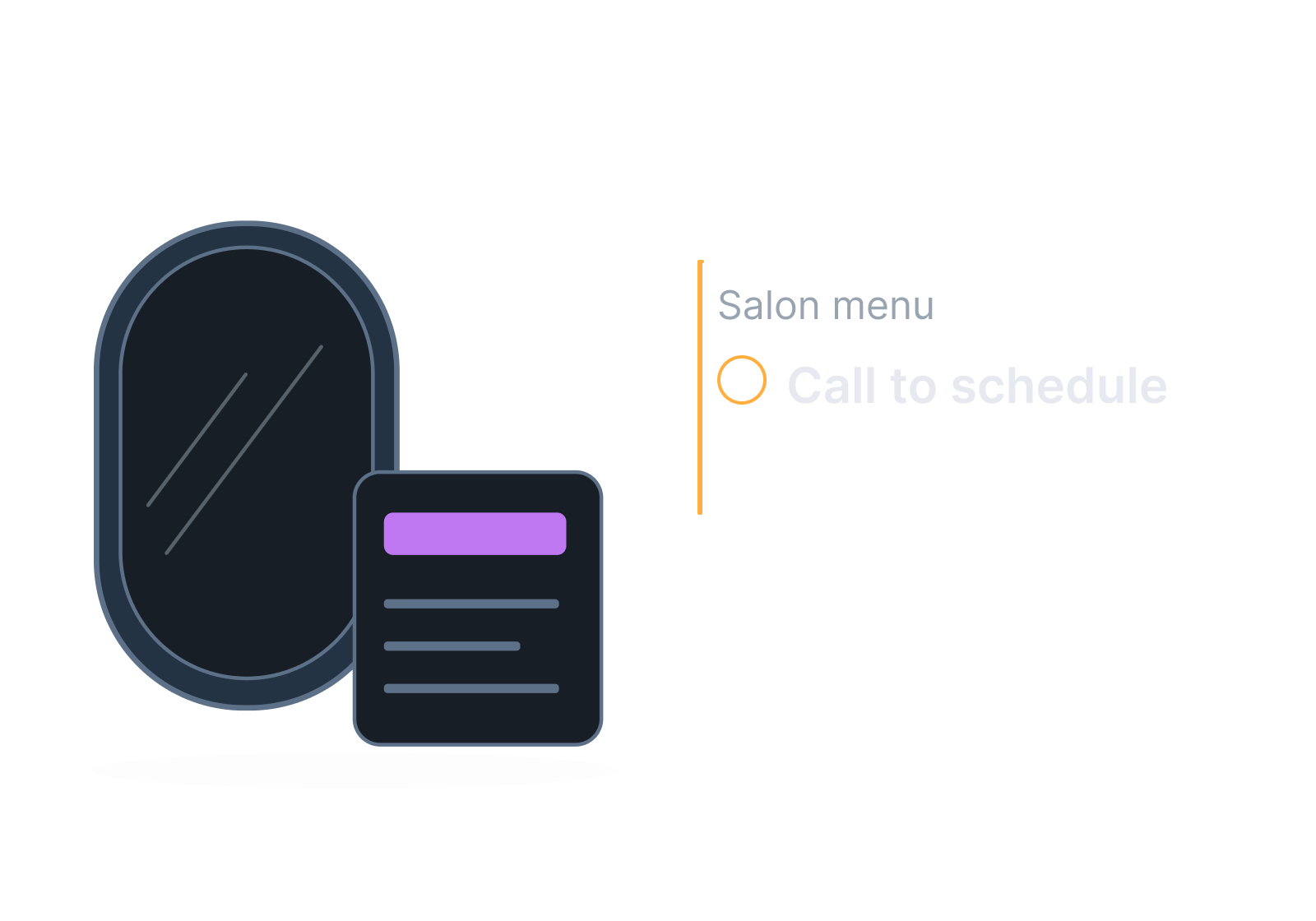 Illustrative salon mirror, service menu and appointment screen showing call to schedule.