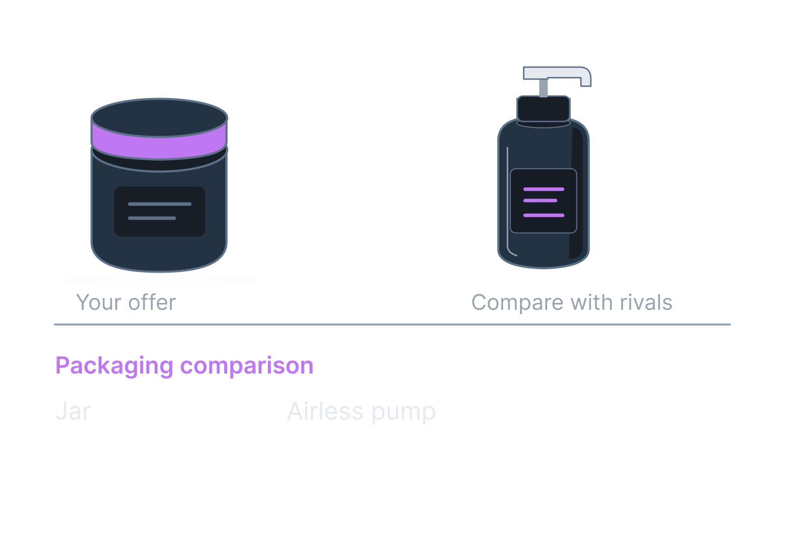 Illustrative skincare jar and an airless-pump concept showing jar, airless pump.