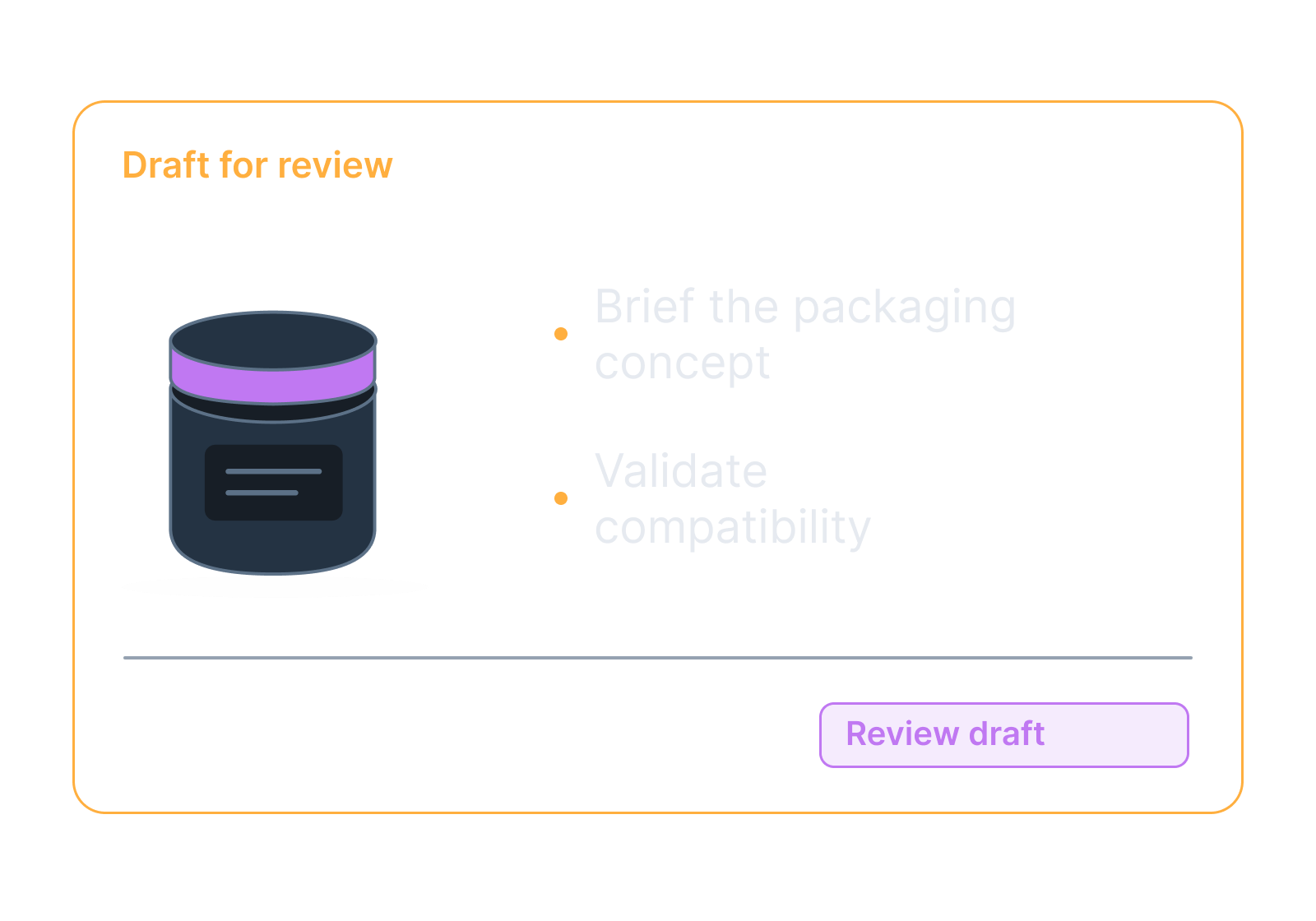 Illustrative skincare jar and an airless-pump concept showing brief the packaging concept, validate compatibility.