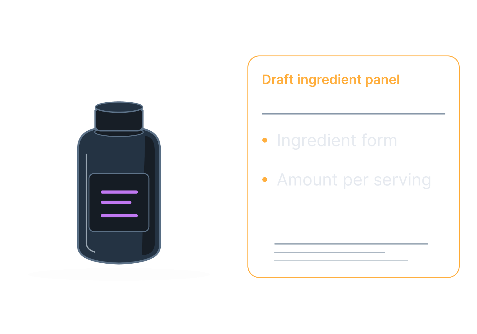 Illustrative supplement bottle and ingredient panel showing ingredient form, amount per serving.