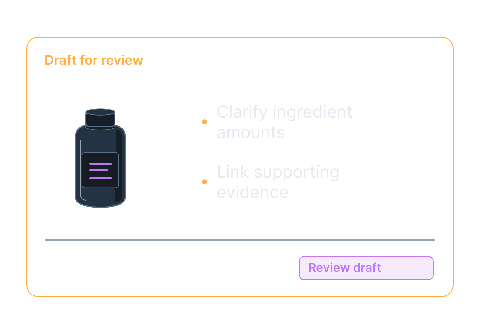 Illustrative supplement bottle and ingredient panel showing clarify ingredient amounts, link supporting evidence.