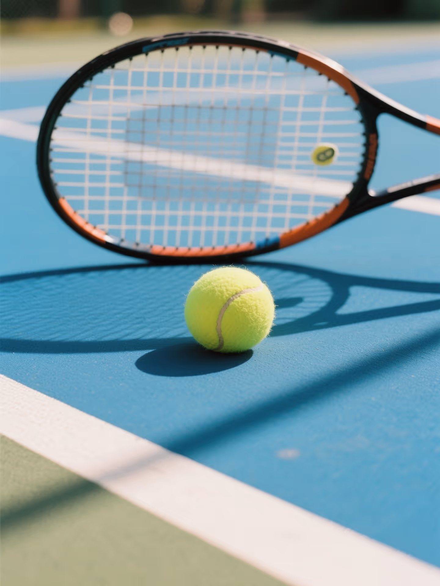 Person sitting on tennis court wearing striped socks and white sneakers surrounded by tennis balls and a wooden tennis racket.
