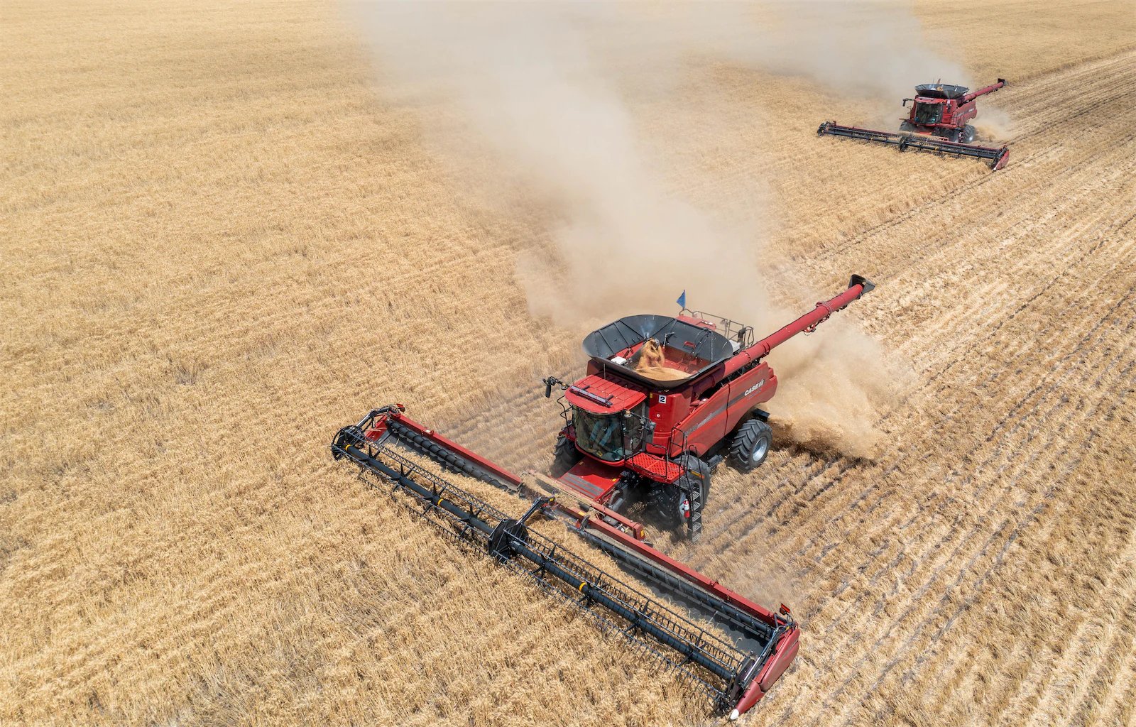 front view of a farmer driving his tractor for the harvest