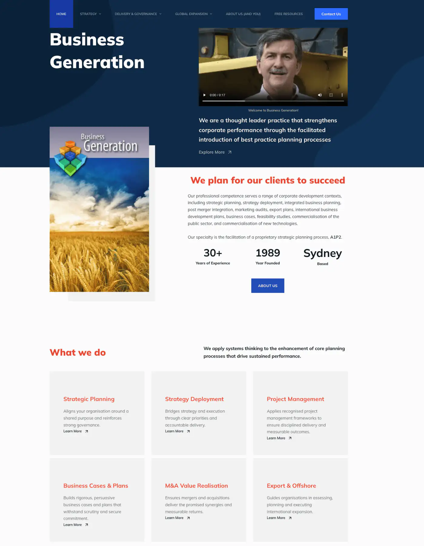 After redesign by Seedwell Co. showing modern layout, improved mobile design and clear local SEO structure for Business Generation