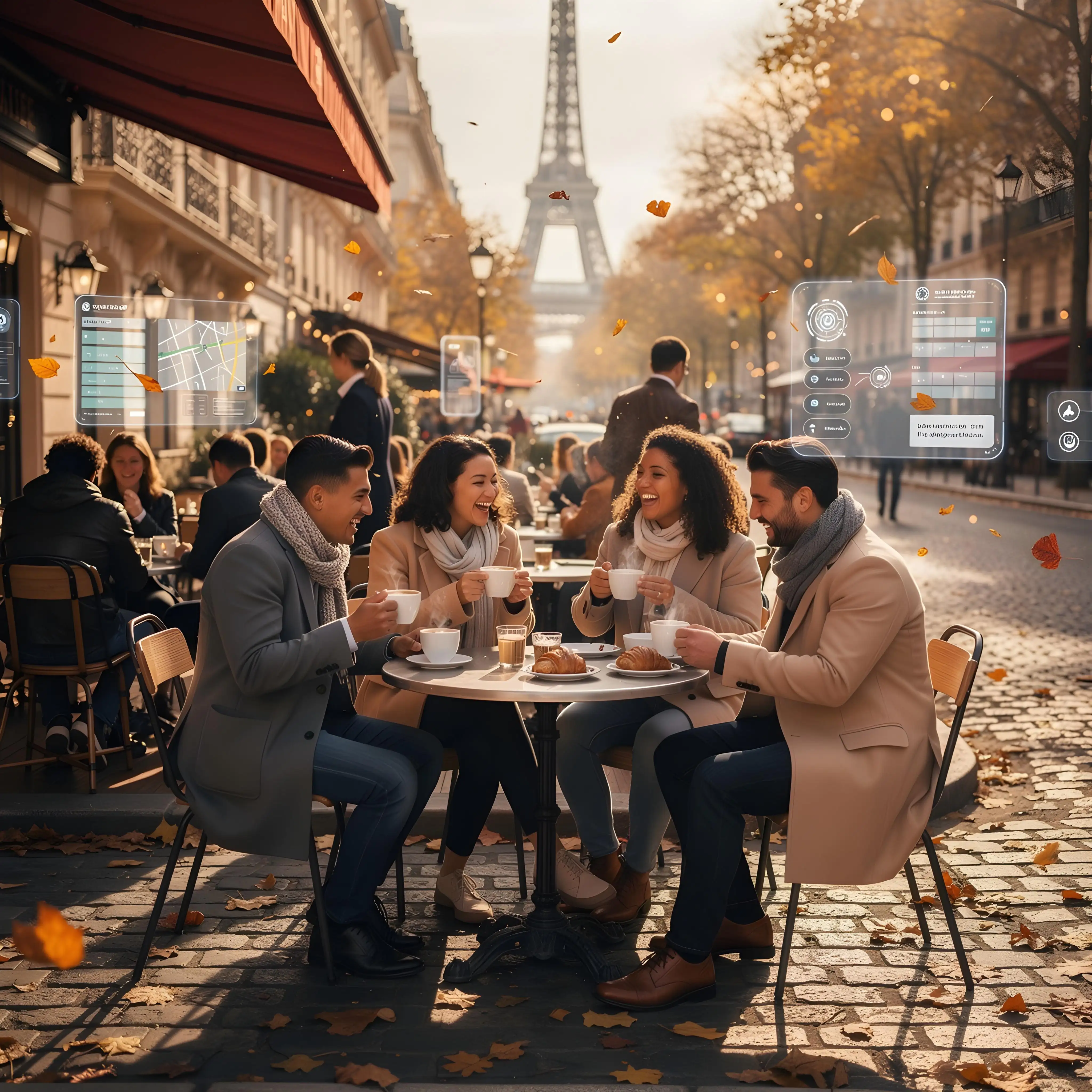 friends over coffee and AI in the background
