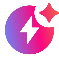 Gradient circle with a lightning bolt inside and a star shape at the top right, symbolizing energy or power.