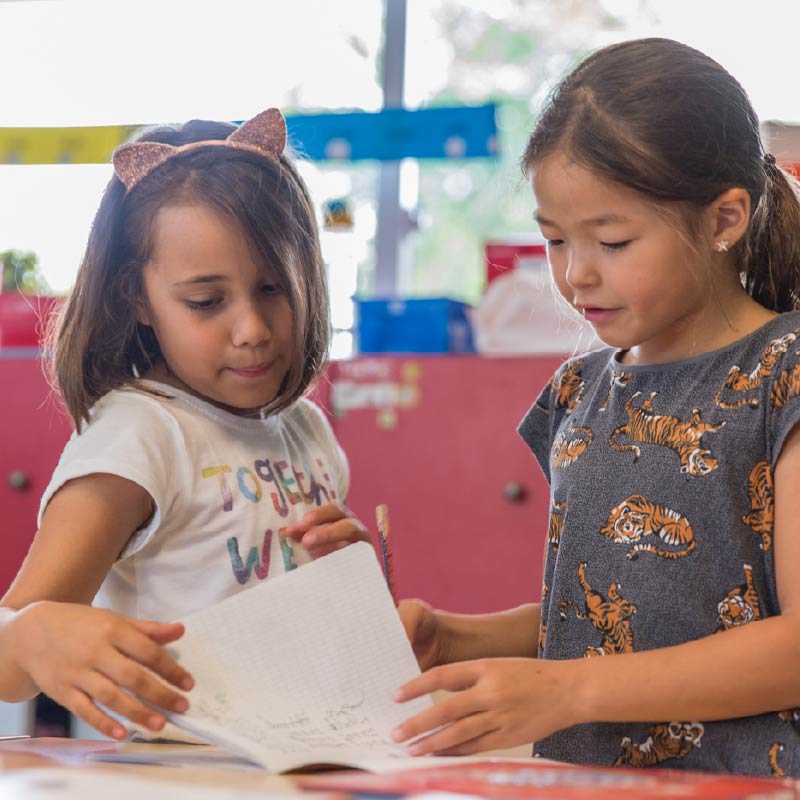 primary school students doing a project together
