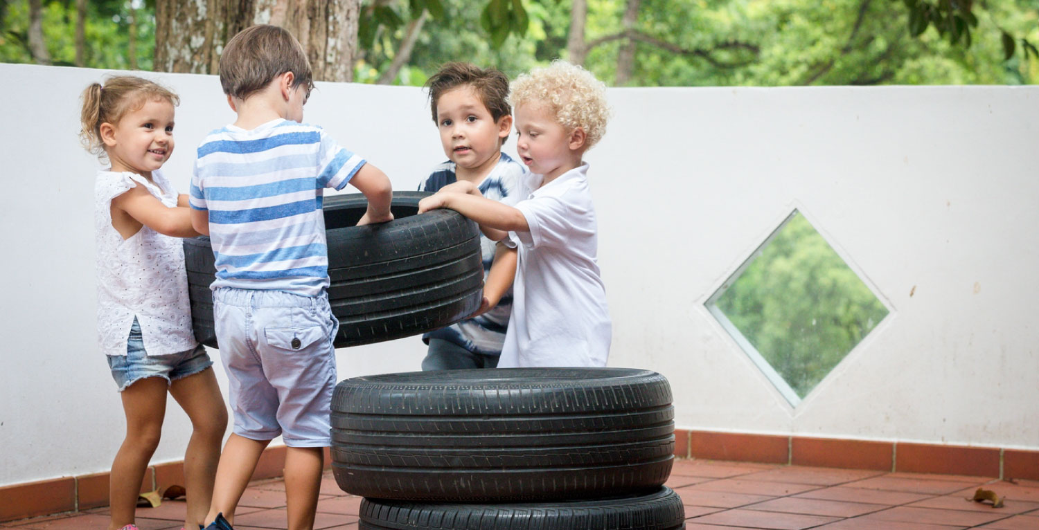 international primary school kids playing