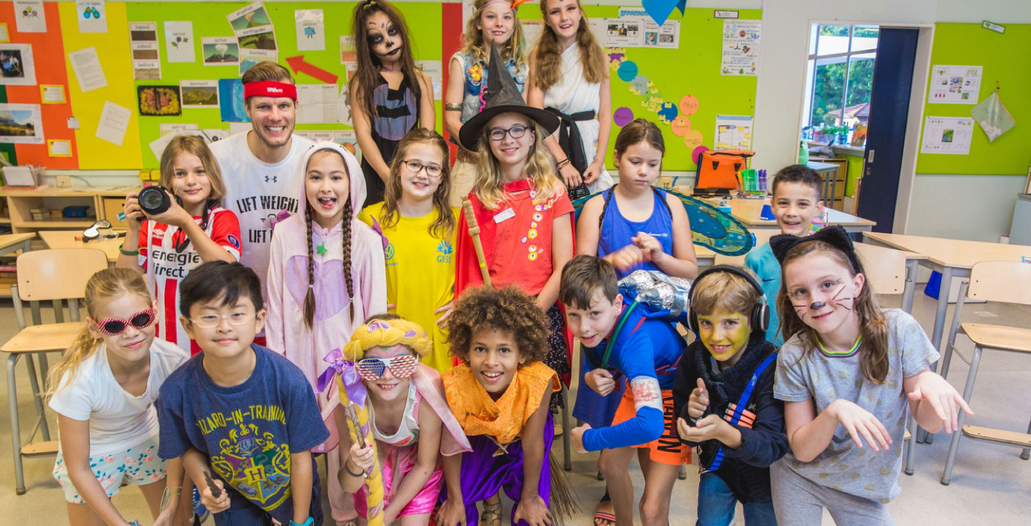 international primary school kids playing