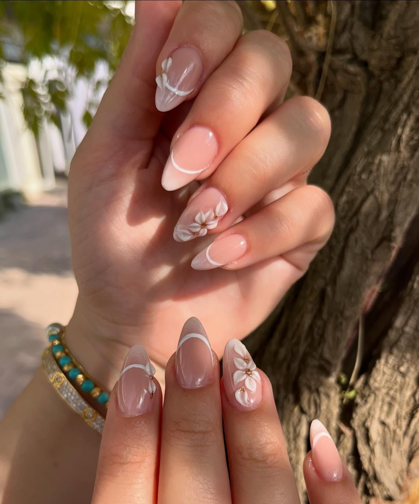 White Petal French Almond Nails - Nail by Bani