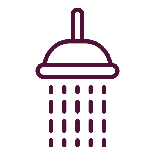 Ikona sprchy s padajúcou vodou.