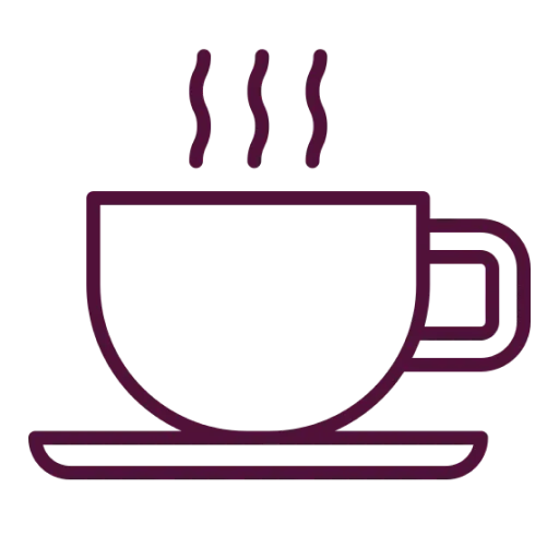 Ikona horúceho nápoja v šálke s tanierikom a stúpajúcou parou.