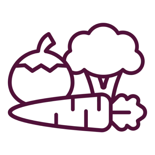 Ikona zeleniny pozostávajúca z paradajky, brokolice a mrkvy.