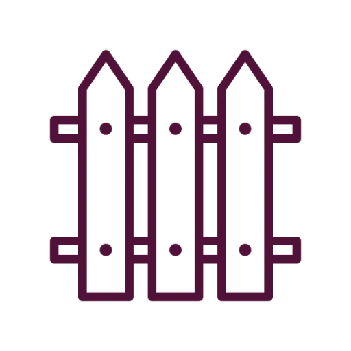 Ikona plotu zo štyroch špicatých dosiek a dvoch priečnych trámov.