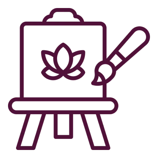 Ikona stojana s obrazom lotosového kvetu a štetcom.