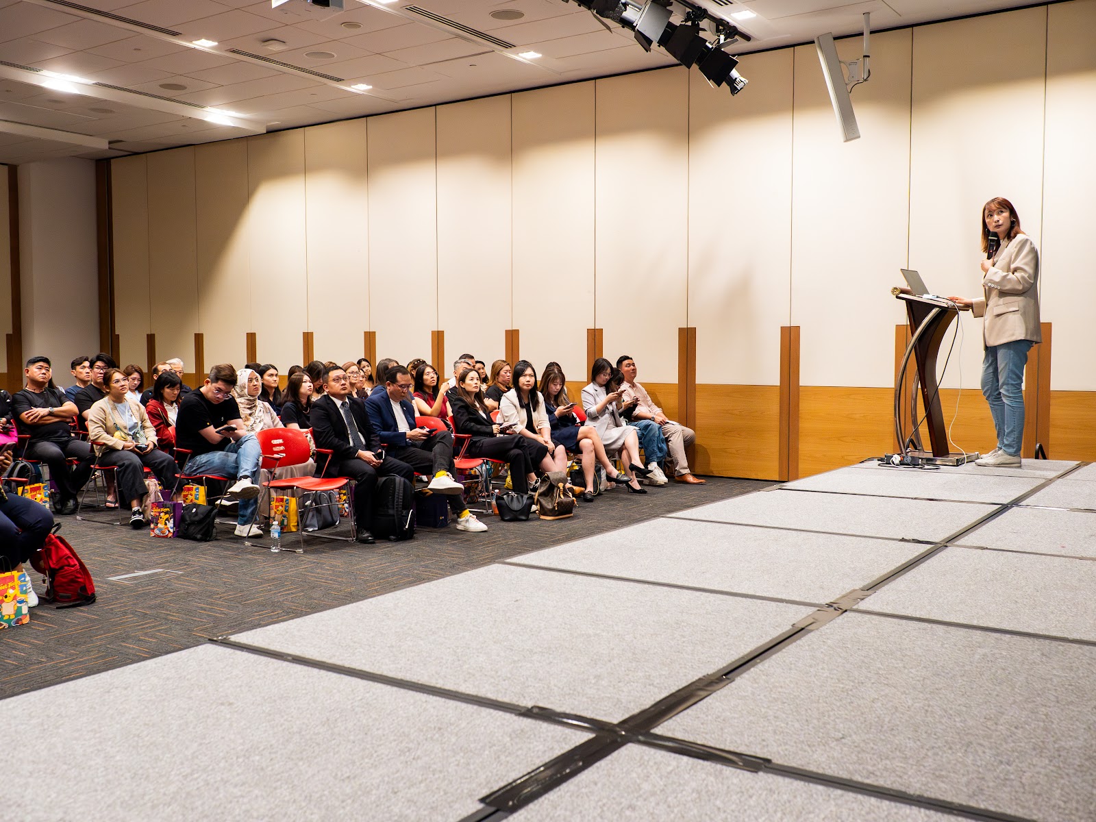 Wide view of the hall as a speaker addresses F&B operators