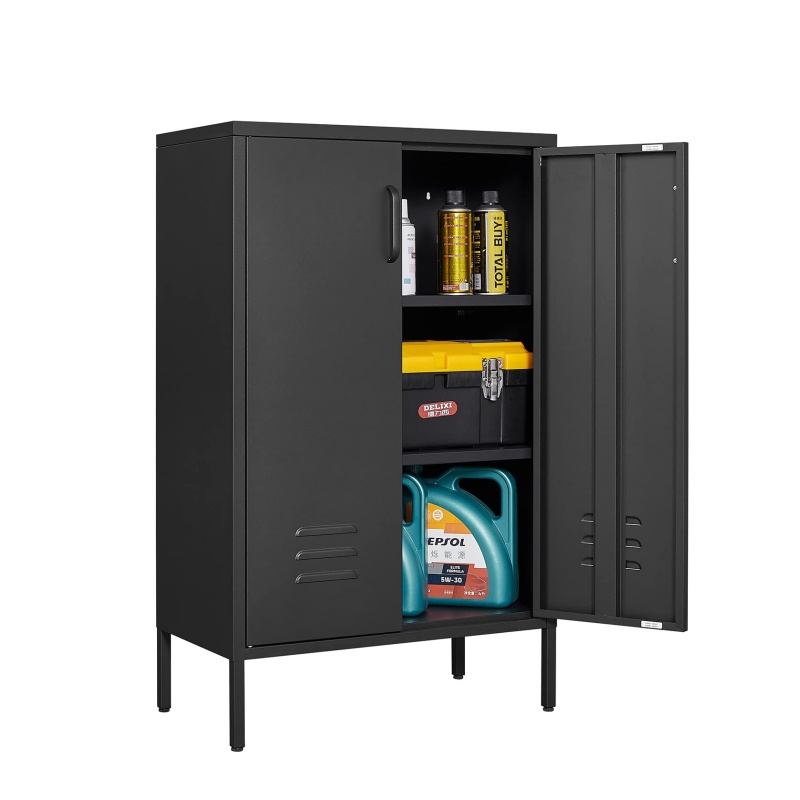 Raised leg metal storage cabinet supporting easy SKU expansion and stable production
