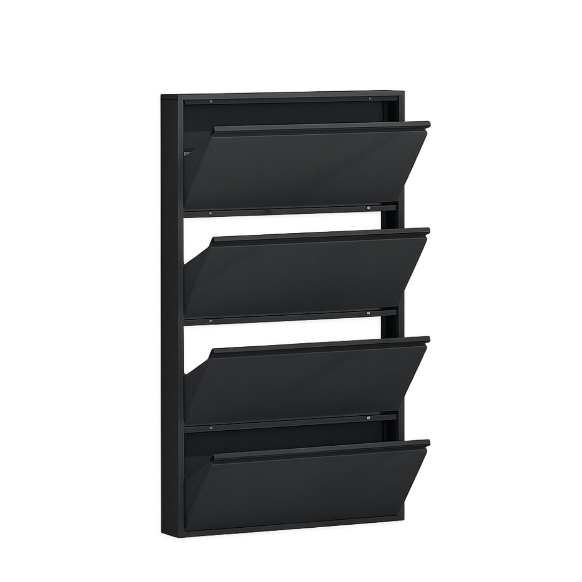 Wall-mounted metal shoe cabinet designed to save floor space in apartments and compact entryways