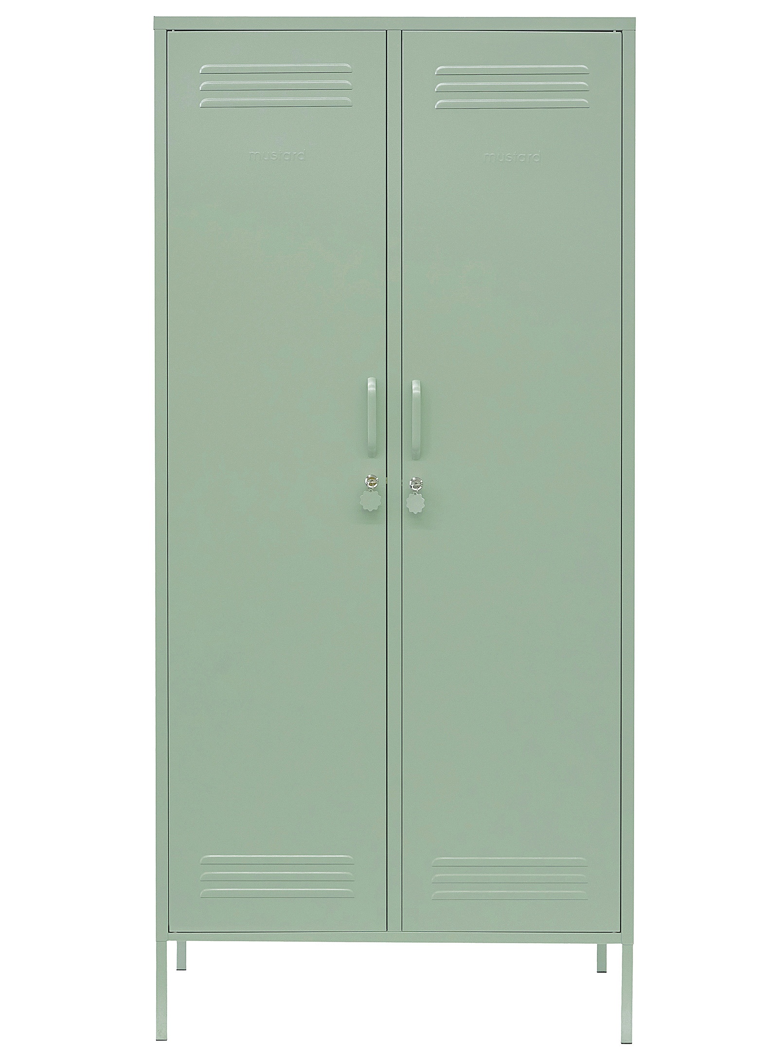 Standard legged metal storage cabinet with raised structure designed for balanced proportions and everyday residential storage
