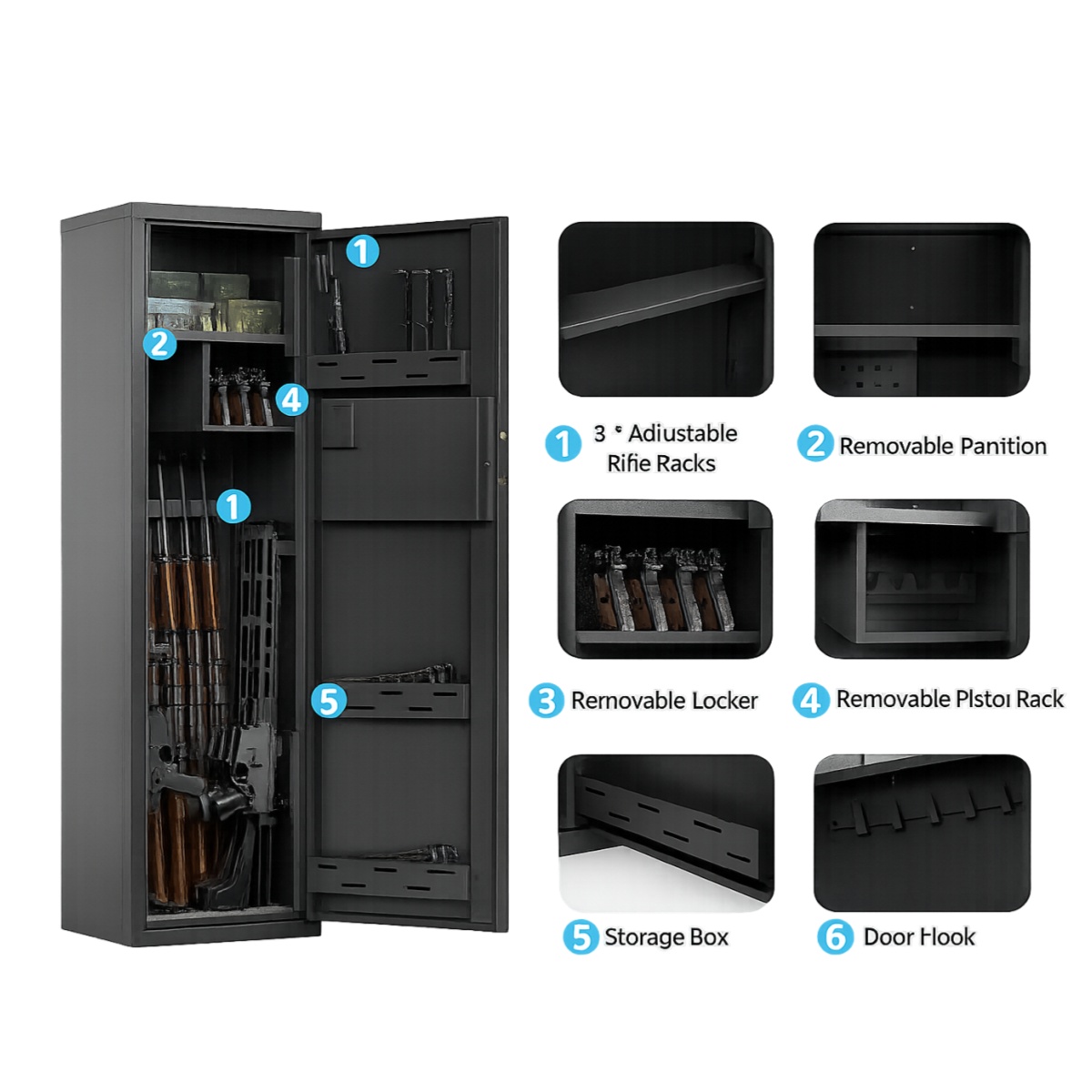 Knock-down gun safe featuring modular internal layout for configurable storage within the same flat-pack structure