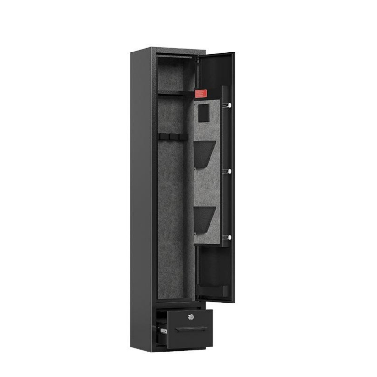 Single-door knock-down gun safe with flat-pack structure designed for simplified assembly and basic secure storage