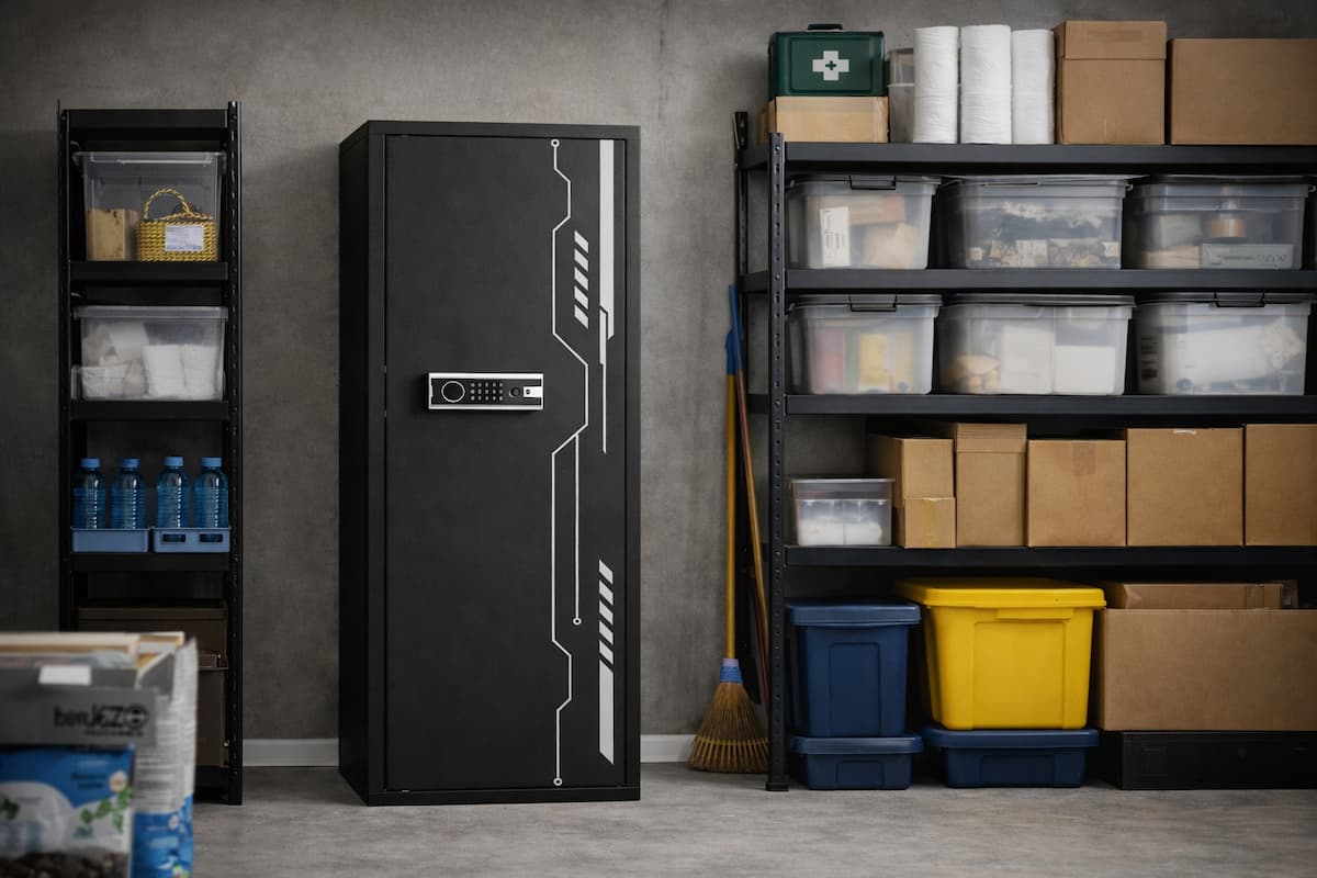 Knock-down gun safe designed for compliant residential storage in neutral indoor environments