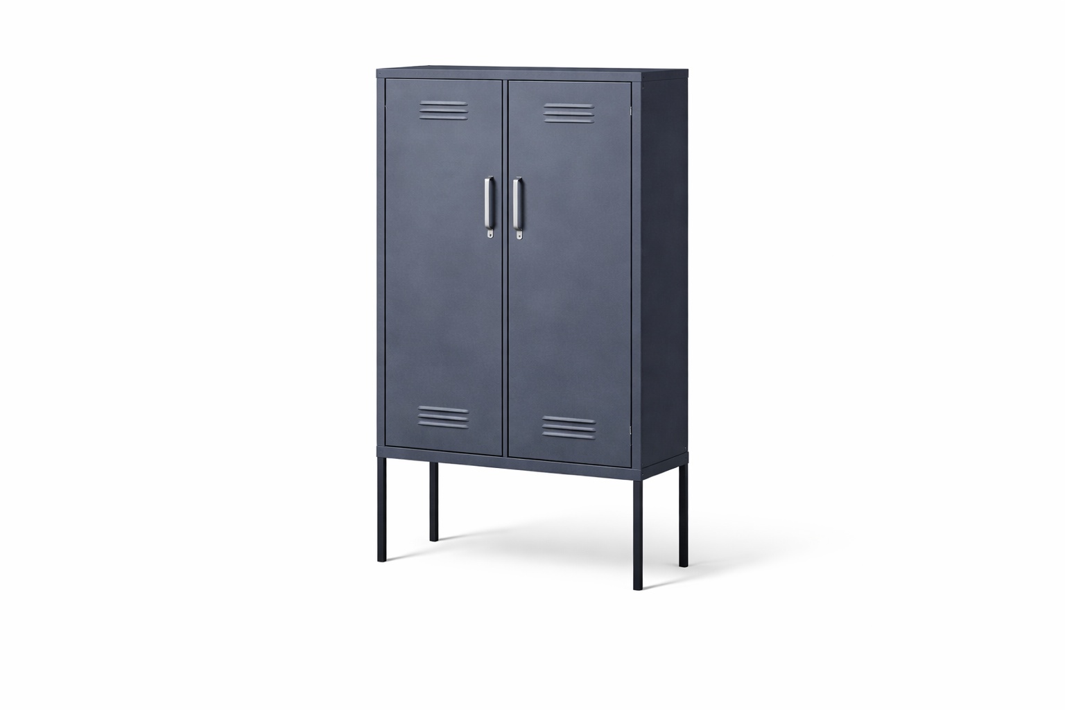 open leg clearance design for elevated metal storage cabinet