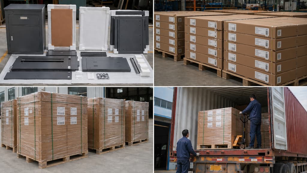 Parcel delivery box packaging options including flat-pack carton and pallet