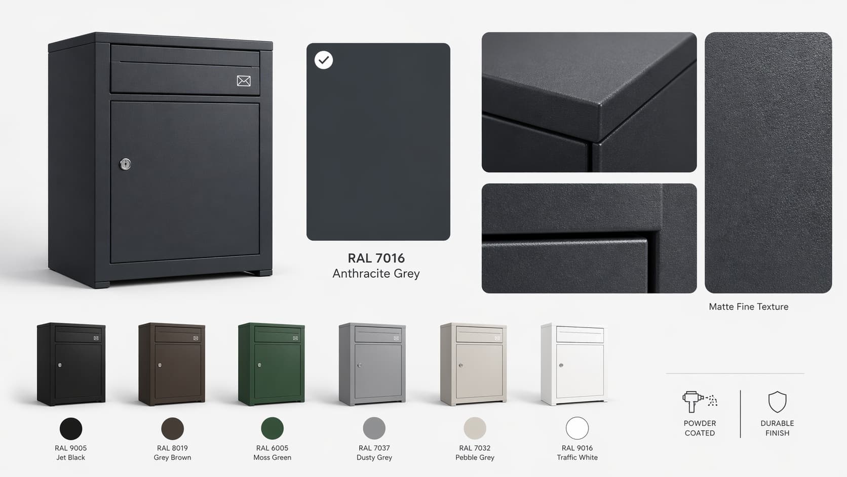 Custom color and powder coating options for steel parcel delivery boxes