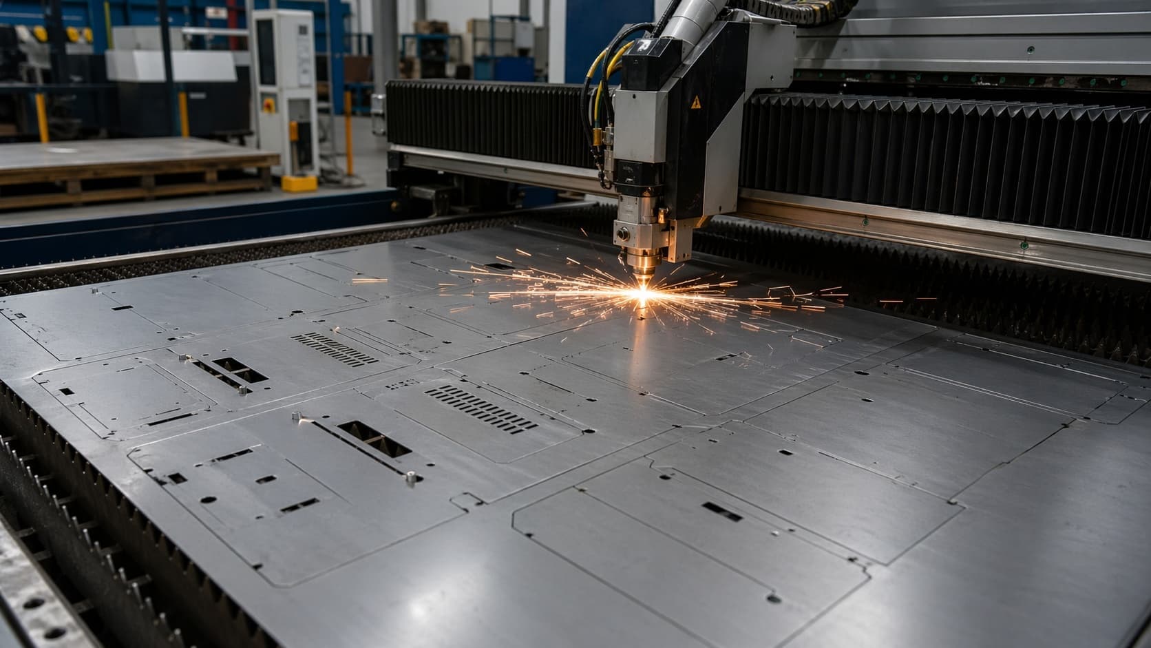 Laser cutting process for steel parcel delivery box panels