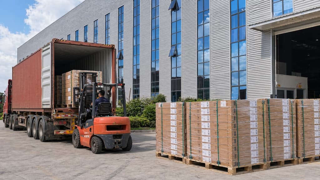 Container loading preparation for parcel delivery box export orders